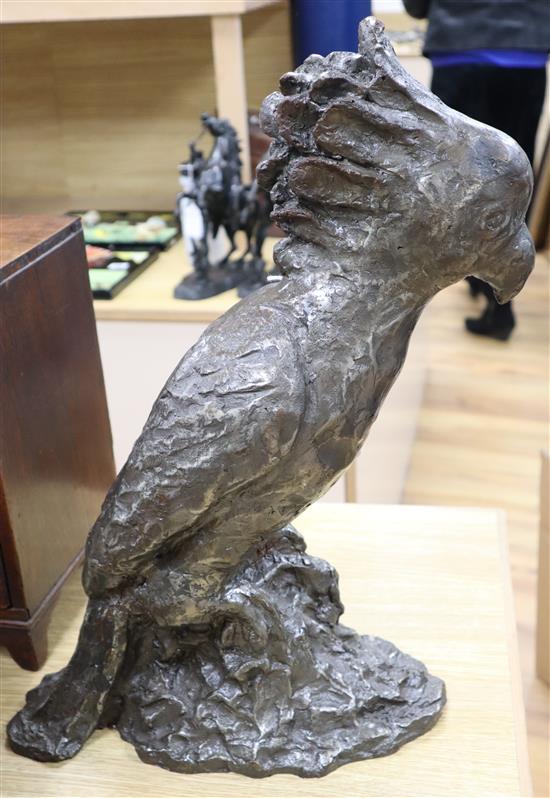 A bronzed metal model of a parakeet height 50cm